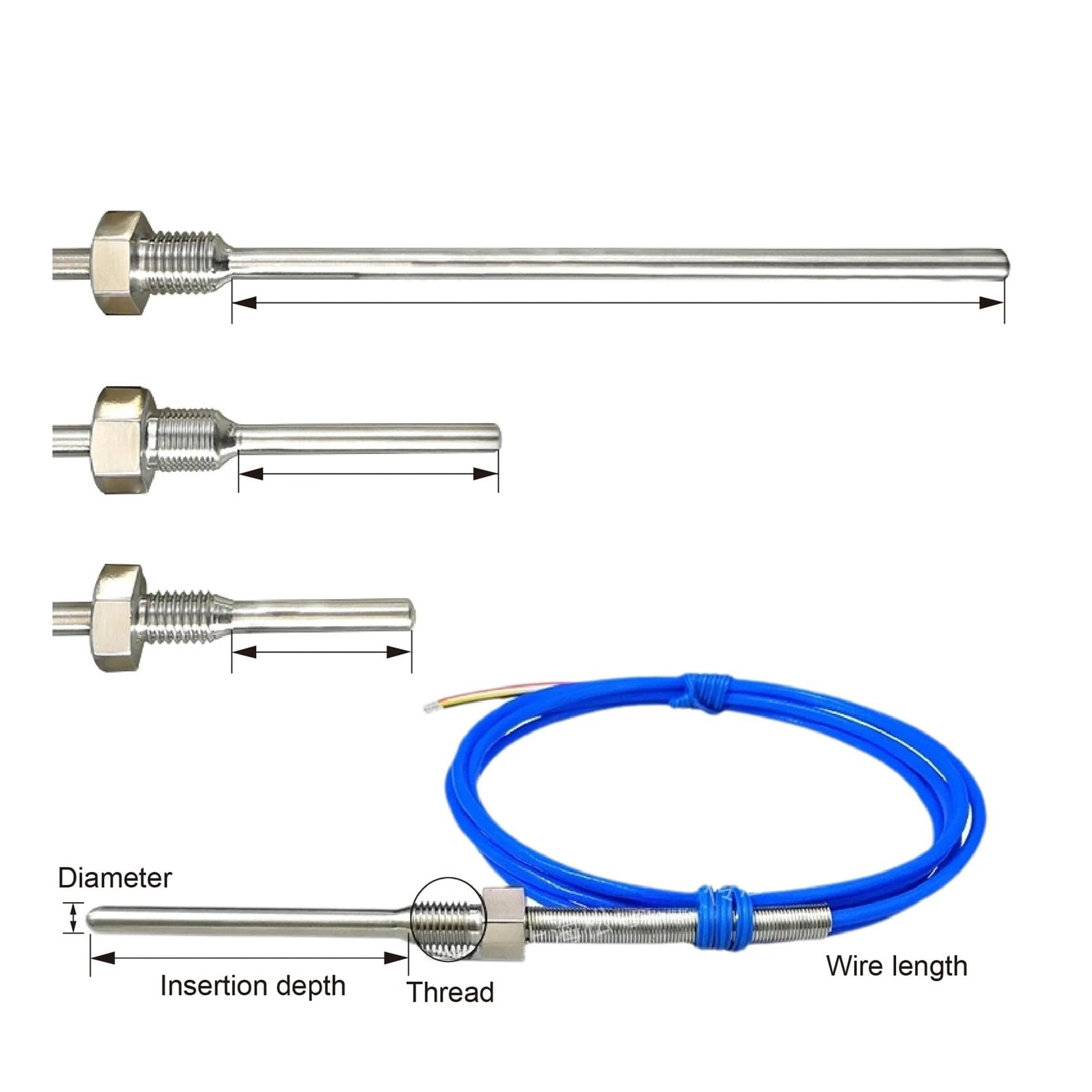 Sensor de Temperatura, sonda Acero Inoxidable con Sensor, termómetro Digital Rosca PTFE for Uso Industrial(M27*2/6 * 100 Mm)