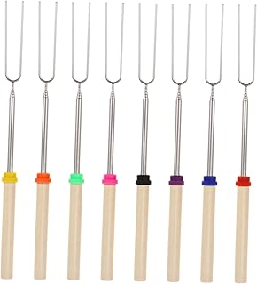SECFOU 8Pcs Garfo De Churrasco Ao Ar Livre Veggie Cachorros-Quentes Garfos Extensíveis Garfos De Cachorro-Quente Smores Garfos De Madeira Para Assar Garfos De Kebab Retráteis Garfos De