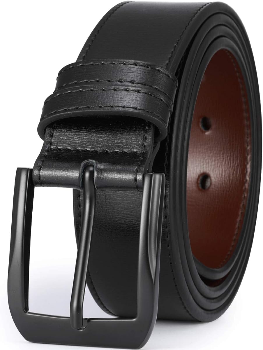 Men’s Casual Leather Jeans Belts 1 1/2” Wide 4MM Thick Alloy Prong Buckle Work Dress Belt for Men