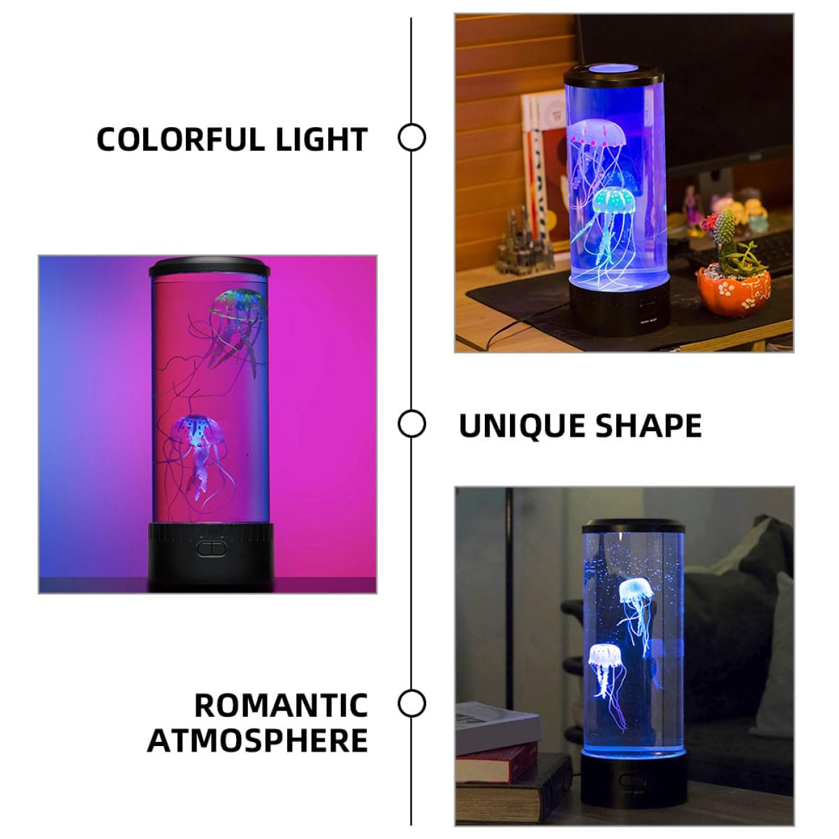Lámpara de Noche LED de Medusas para Dormitorio Luz Tersa y Decoración en Abs y Acrílico, Incluye Cable USB para Ambiente Relajante Hogar
