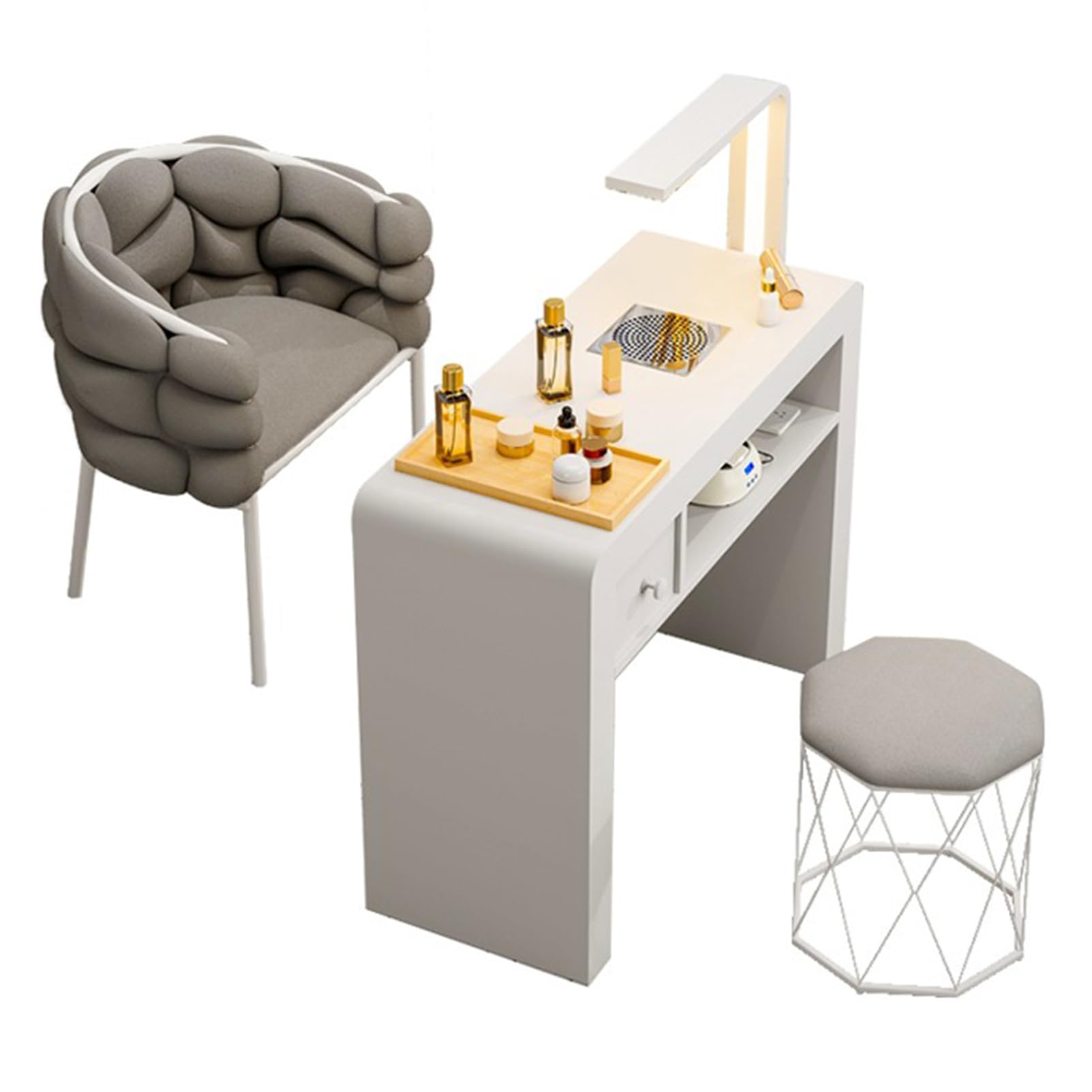 Moderner Maniküre-Tisch Nail-Tech-Schreibtisch Schubladenschrank, professioneller Nagel-Beauty-Spa-Salon-Arbeitsplatz mit elektrischem Staubsammler , Holz-Make-up-Frisierstation, Nageltisch-Station