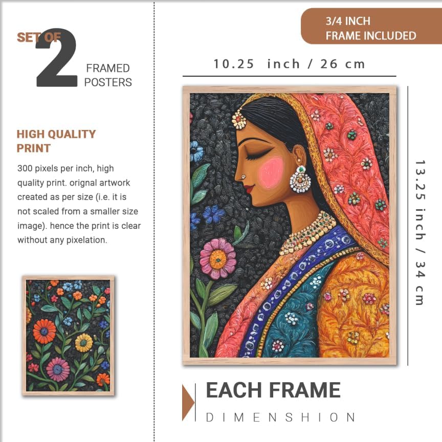 Image of NoWorries Indian Folk Art Wall Frame Set of 4 | Traditional Ethnic Wall Painting Decor | Wooden Framed HD Printed Artwork for Living Room Bedroom Hallway Office Home Decoration