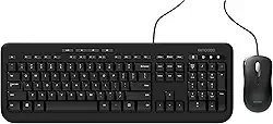 Incase Combo de teclado e mouse 600 para desktop com fio – projetado pela Microsoft – quatro teclas de atalho, teclado resistente a derramamentos, teclas de toque silencioso, mouse óptico, mouse