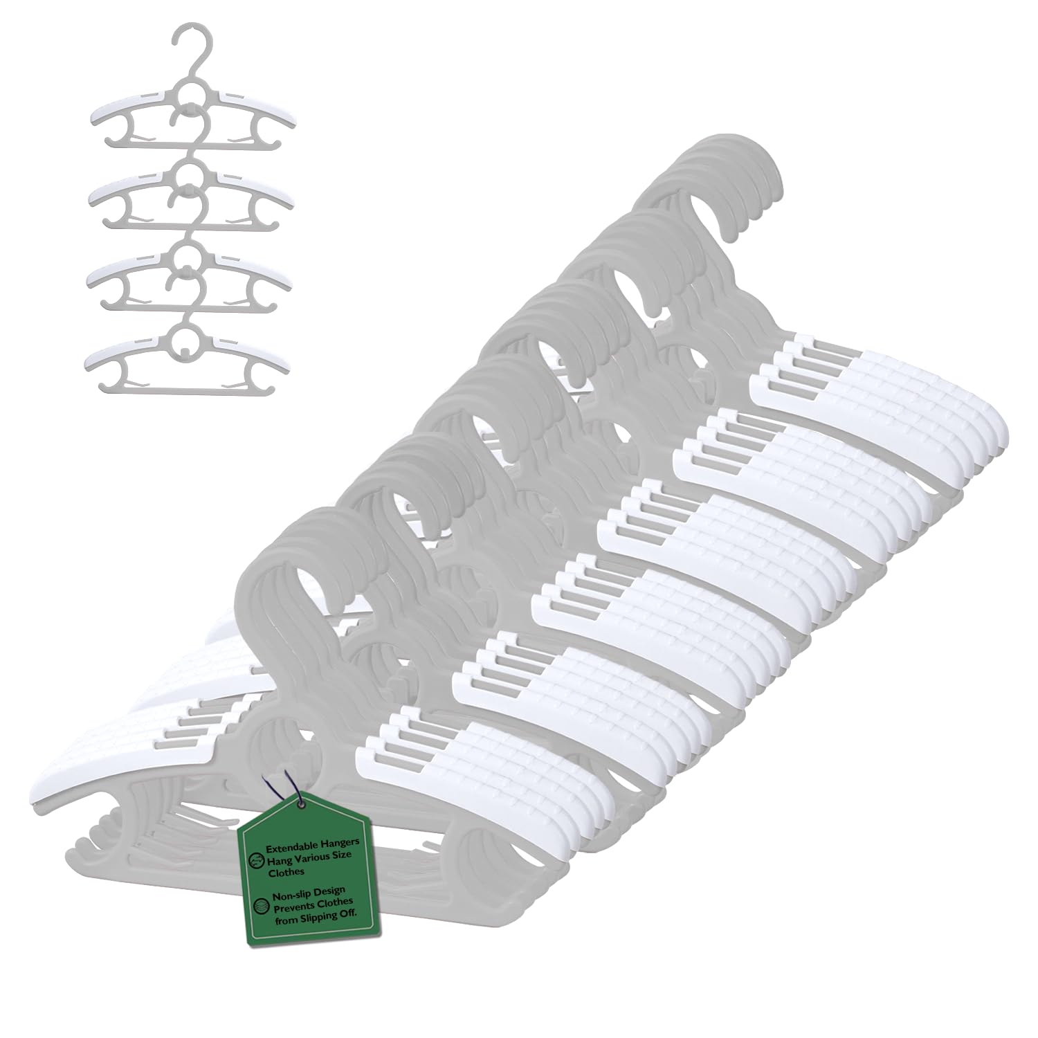 MangoKit 30 Pack Baby Kleiderbügel, 28-36,8cm Kunststoff Ausziehbare Stapelbare Kinderkleiderbügel mit Hosenständer, Antirutsch und Platzsparende Mitwachsende Hangers für Baby Kinder Teenager (Grau)