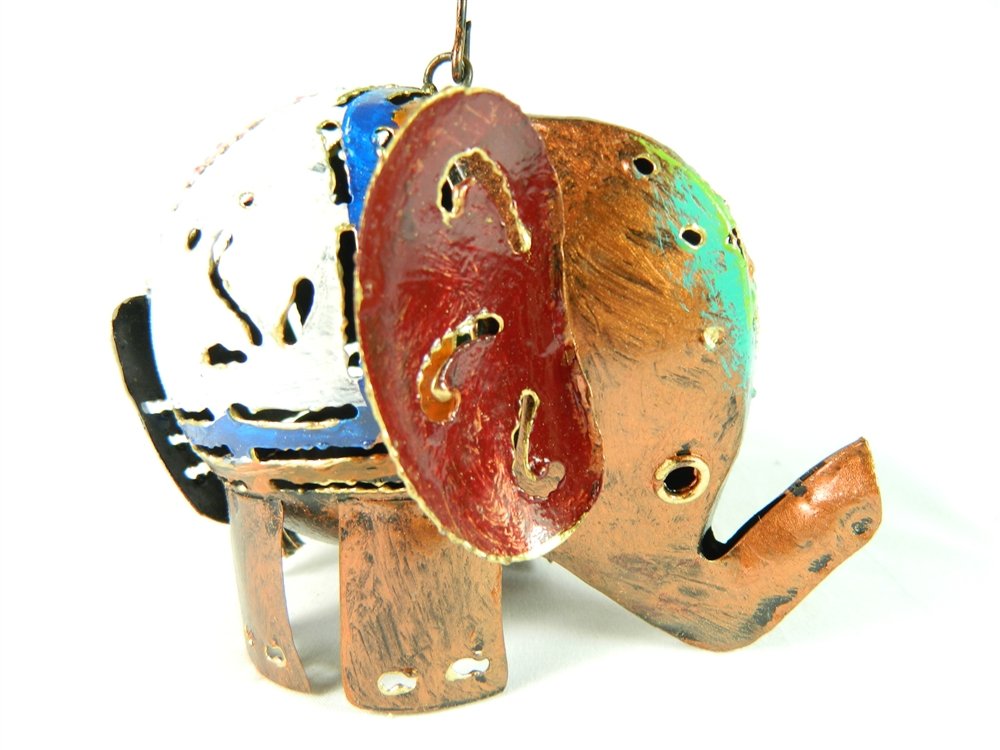 Hanging Metal Elephant Ornament Tea Light Holder - Copper, H10cm x L15cm x W10cm - Handmade Outdoor & Indoor Decoration - Unique Animal Garden Decor with Hook for Patios, Trees, Balconies