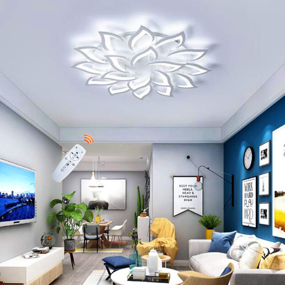 Plafondlamp LED Dimbare Plafond Met Afstandsbediening Creatieve Bloem Design Kroonluchter Groot Formaat Woonkamer Lamp Moderne Hanglamp Eetkamer Keuken Acryl Metalen Frame Hanglamp Wit,10 5 heads