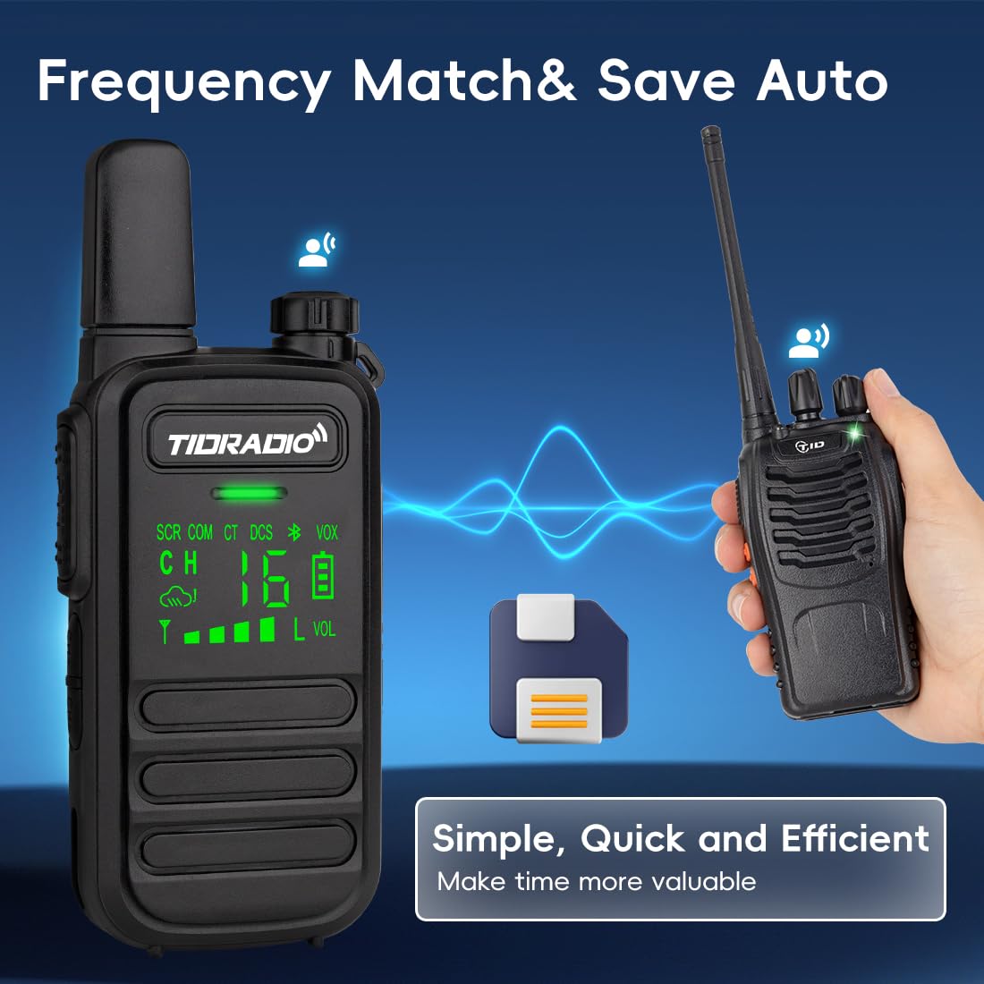 TIDRADIO TD-M11 Walkie Talkies for Adults Kids, Long Range Waterproof PMR446 Licence Free 16CH Type-C Rechargeable LED Light Screen Earpieces-2Pack Two Way Radio — view 5