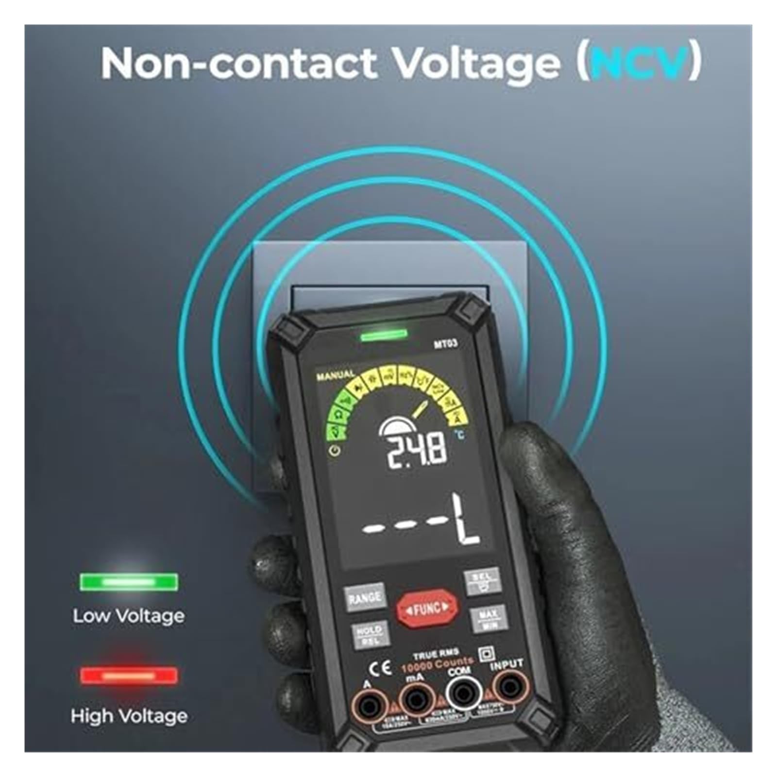 Inteligentny multimetr akumulatorowy MT03, 10000 zliczeń, automatyczny zakres, True RMS, 1000 V, 10 A Tester do testów elektrycznych