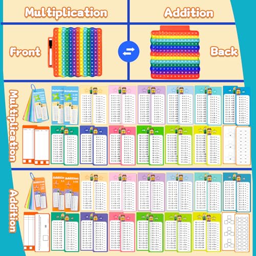 Image of Addition Flash Cards+Multiplication Flash Cards + Fingertip Bubbles Toy, Interesting Math Combination, Math Games for Children Aged 3 +