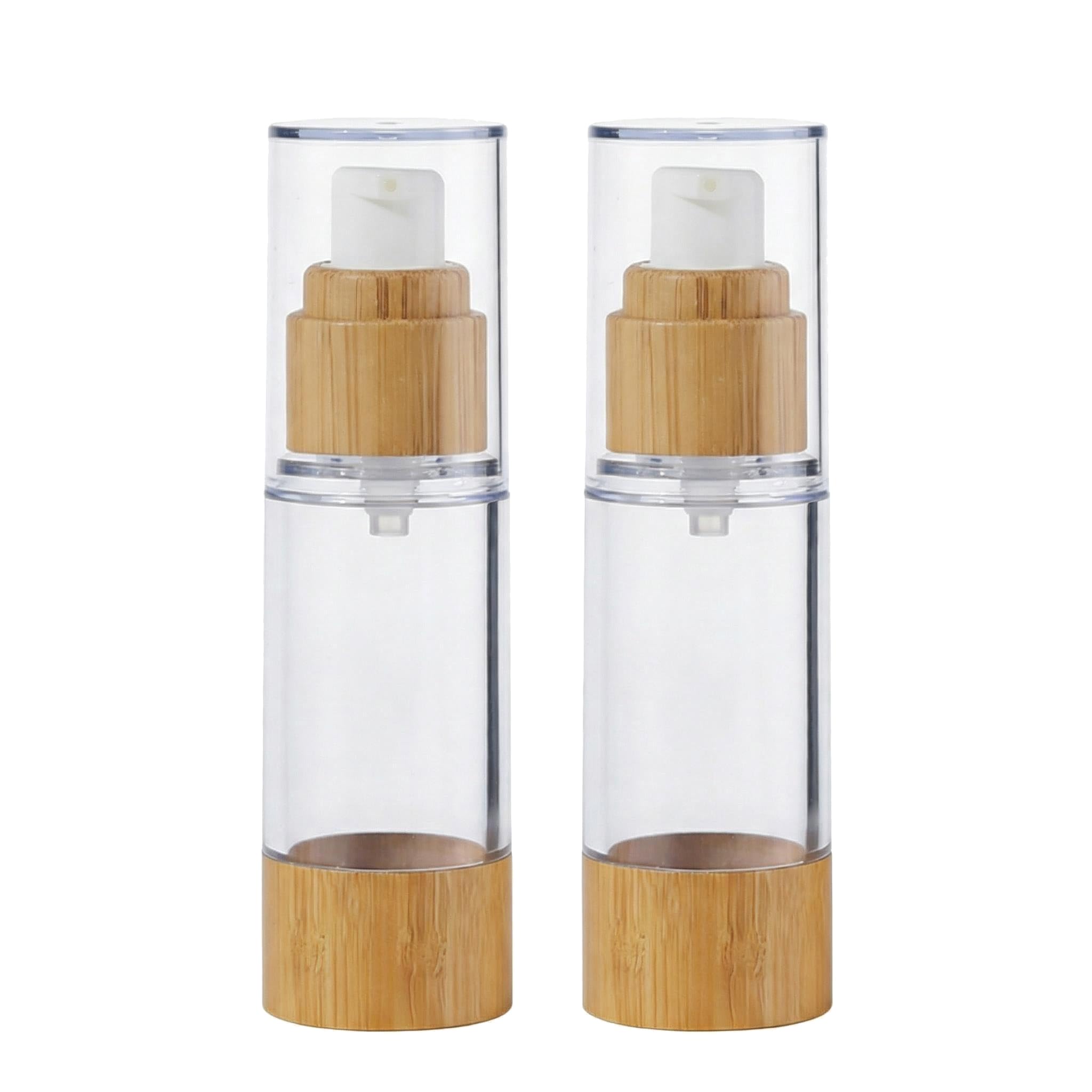 Vasana Bamboo 2Pcs Airless Pump Bottles Empty Refillable Plastic Vacuum Emulsion Bottle Lotion Dispenser Cosmetics Vials Containers With Pump Head For Cream Essential Oils Liquid Cleanser Shower Gel
