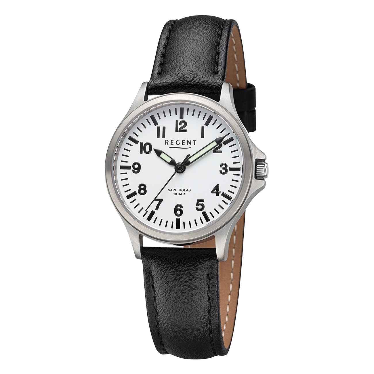 REGENT Orologio da donna unisex in titanio con cinturino in pelle, analogico, 10 ATM, vetro zaffiro 3287.90.19, Cinturino in pelle bianco