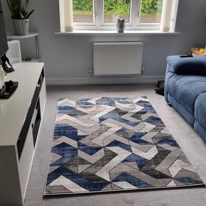 Area Rug for Living Room, Bedroom, Hallway Runner Rug - Abstract Geometric Design - Provides Home with Comfort and Warmth (Navy, 80 X150 CM)
