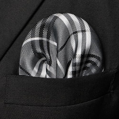 Image of RBOCOTT Silk Stripe Plaid Tie and Pocket Square with Tie Clip Sets for Men