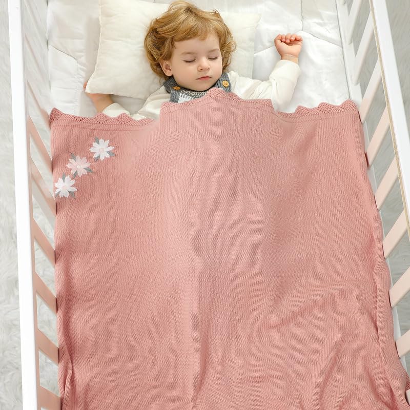 LAWKUL Baby Blanket 100% Traceable Cotton Knit Receiving Blankets Infant Swaddle for Newbron Boy Girl 100X80cm Light Pink - Image 4