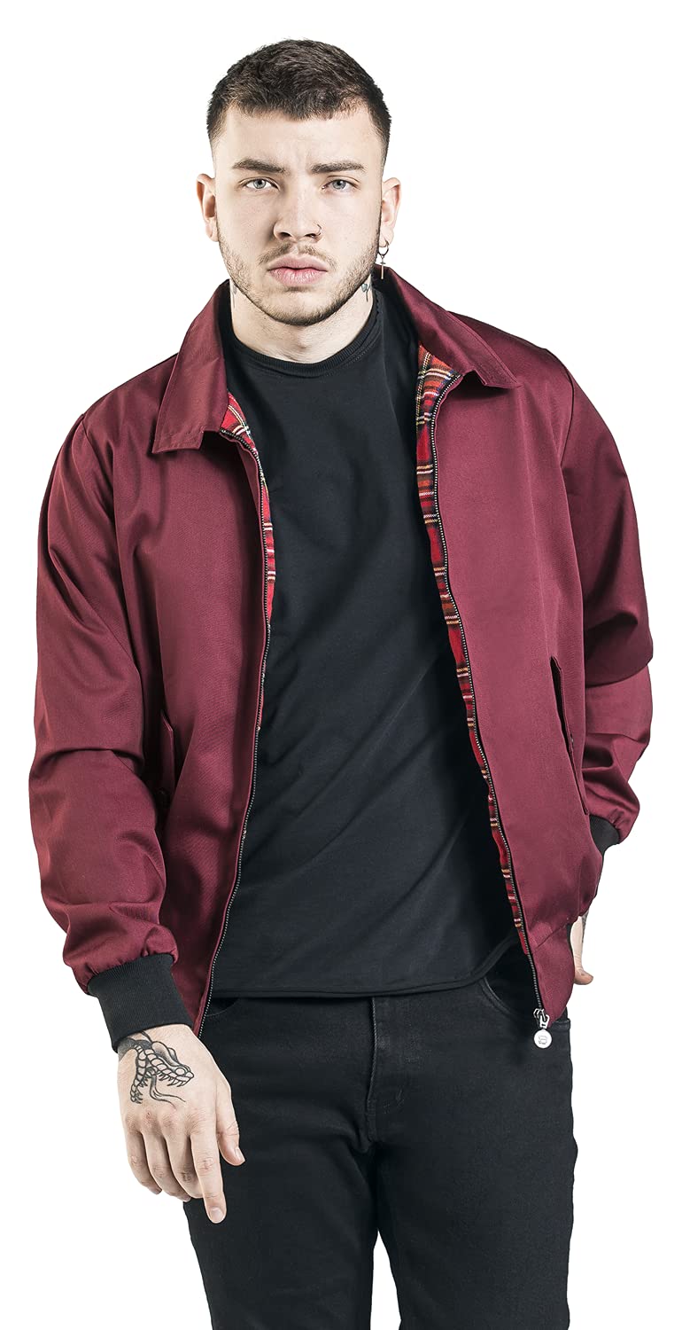 RED by EMP Uomo Giacca bomber rossa Bordeaux con colletto alto e fodera a quadretti