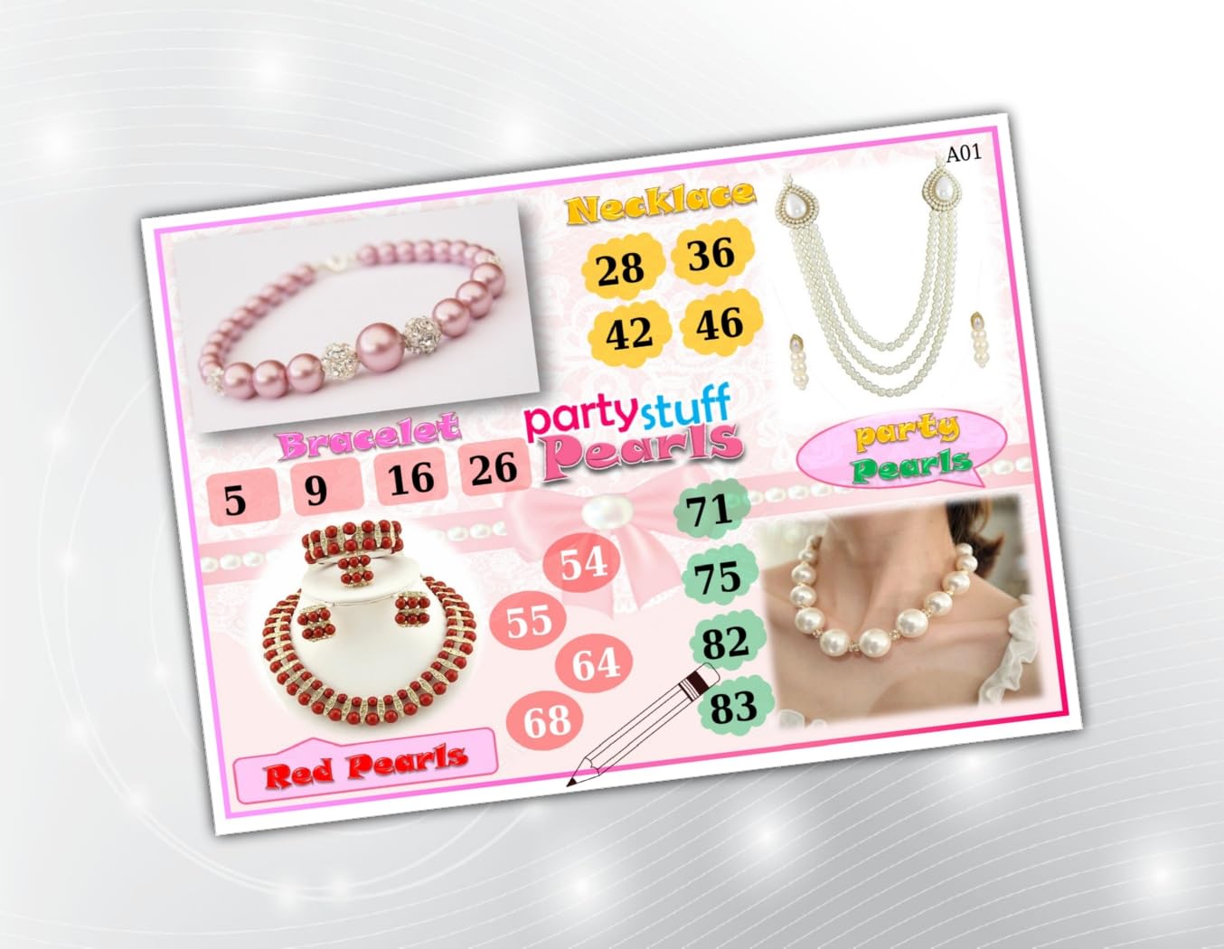 PartyStuff Pearls Theme Tambola Housie Tickets - Pearls kukuba - Designer Kukuba (16 Cards)-picture-21