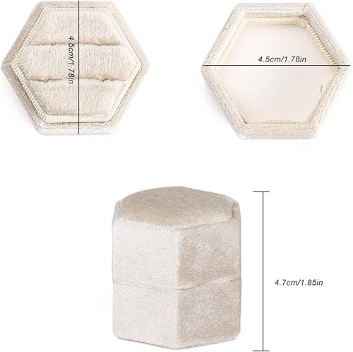 Miniatura 2 de Etercycle Caja de joyería de terciopelo, caja de regalo hexagonal de alta calidad con doble anillo vintage con tapa desmontable para propuesta,