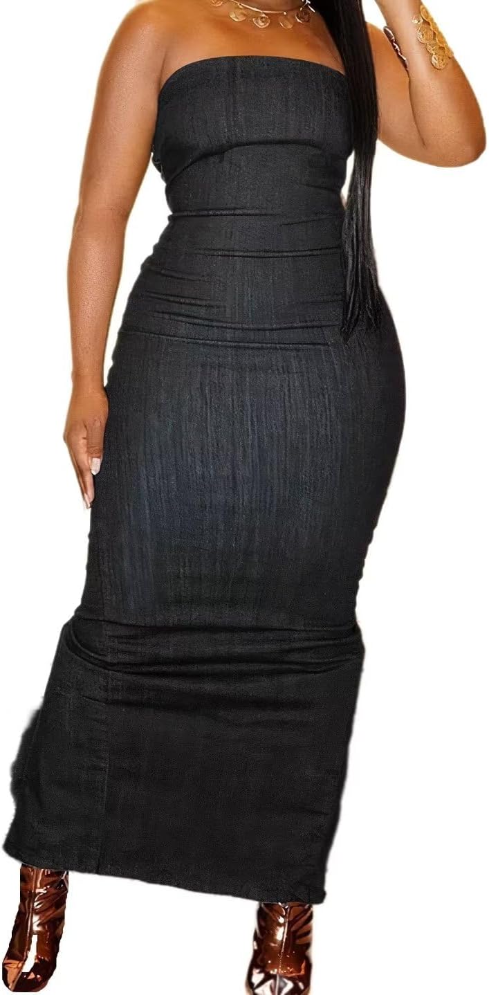 Flamingals Sexy Off Shoulder Sleeveless Maxi Dress for Women Zip Back Split Hem Party Long Dress - Image 2