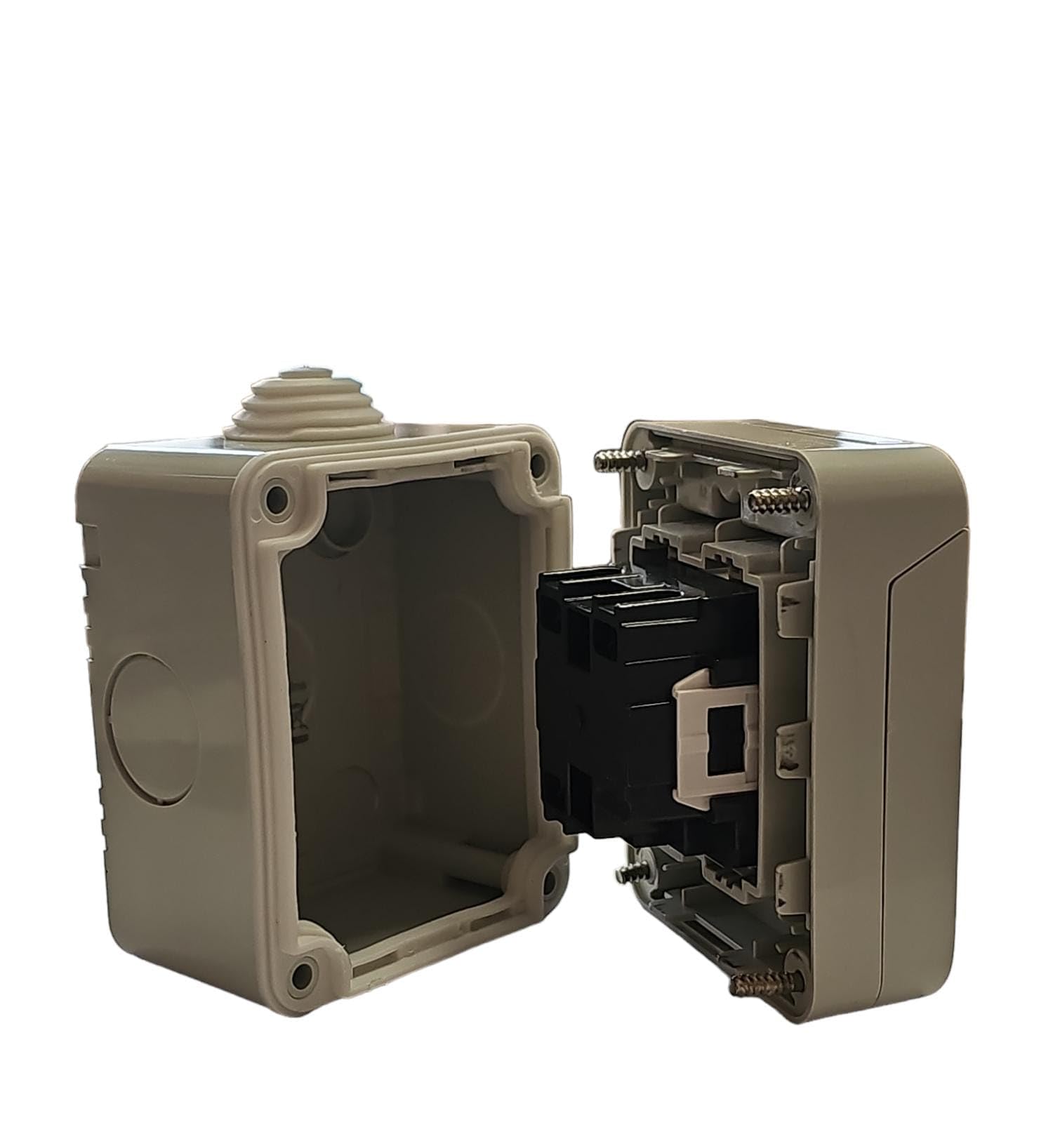 Presa elettrica con sportellino antipioggia IP55,Punto di alimentazione elettrica con sportellino antipioggia IP55, 1 presa schuko, 220-240V, bianco