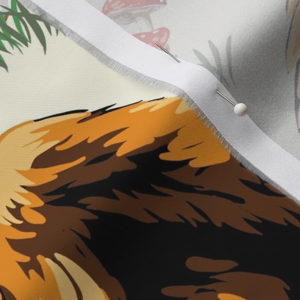 Spoonflower Fabric - Bigfoot Mushroom Foraging Whimsical Funny Quirky Sasquatch Green Brown Printed on Organic Cotton Sateen Fabric by The Yard - Sewing Quilting Apparel Home Decor