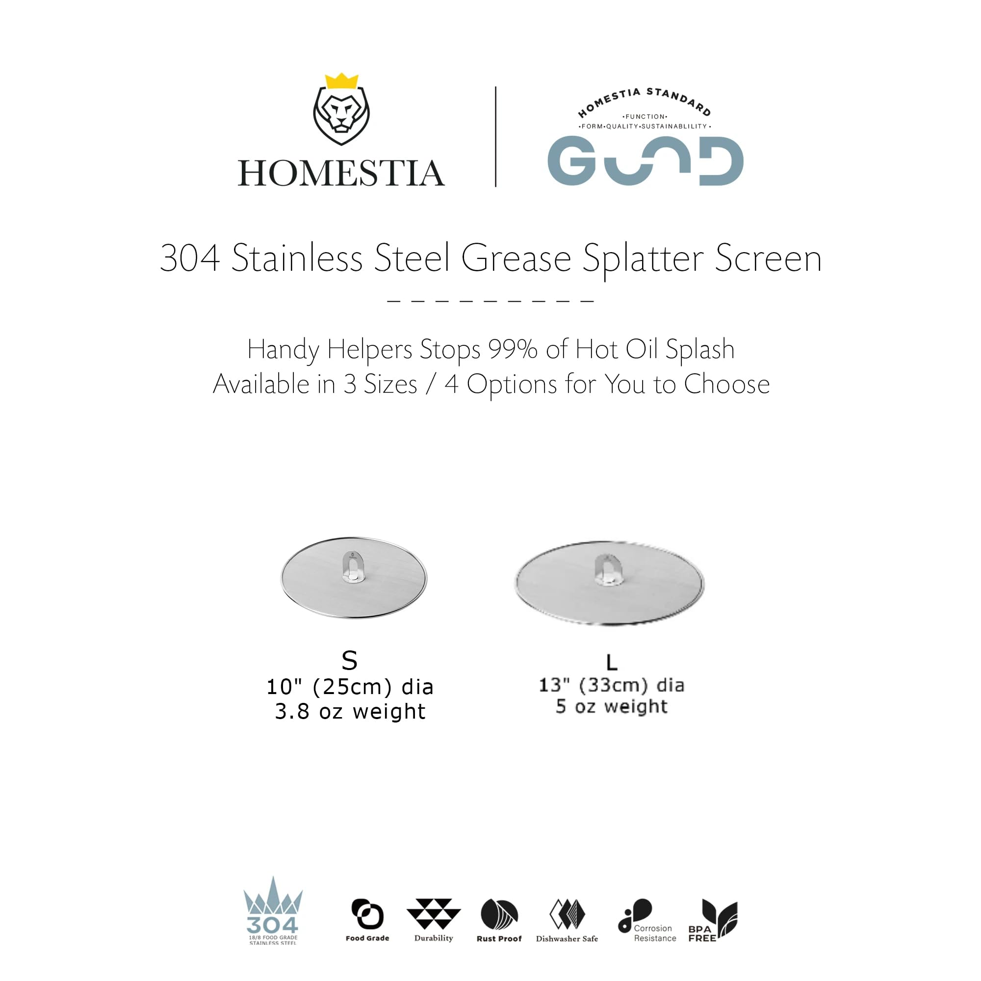 Homestia Protector de salpicaduras de grasa para sartén con perilla plana plegable, malla fina, protector de salpicaduras de aceite, tapa de sartén para cocinar, juego de 2 en 10 pulgadas + 13