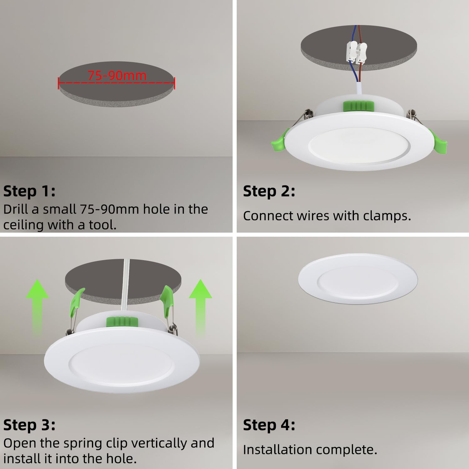 10 Stück Einbaustrahler LED 230V 7W Flach Dimmbar, Ø75-90mm Lochdurchmesser, Warmweiß Neutralweiß Kaltweiß 3000K 4000K 6000K Deckenspots IP44 Einbauleuchten für Badezimmer Küche Wohnzimmer