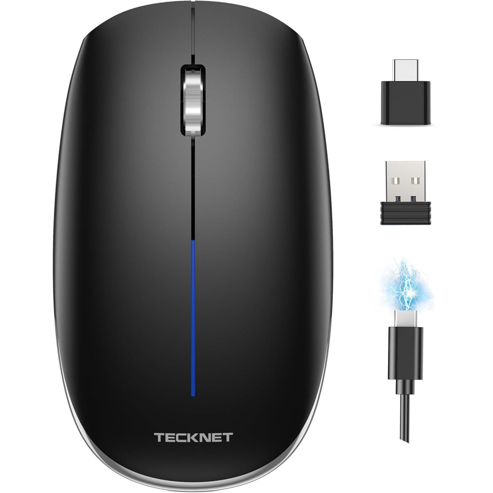 TECKNET Bluetooth Maus Kabellos Wiederaufladbar (BT+USBA+USBC) - 4000/1600/1200/600 DPI Einstellbare, Leise Funkmaus mit Metallrolle für Laptop, PC, MacBook, Chromebook, Computer, Tablet, Ipad