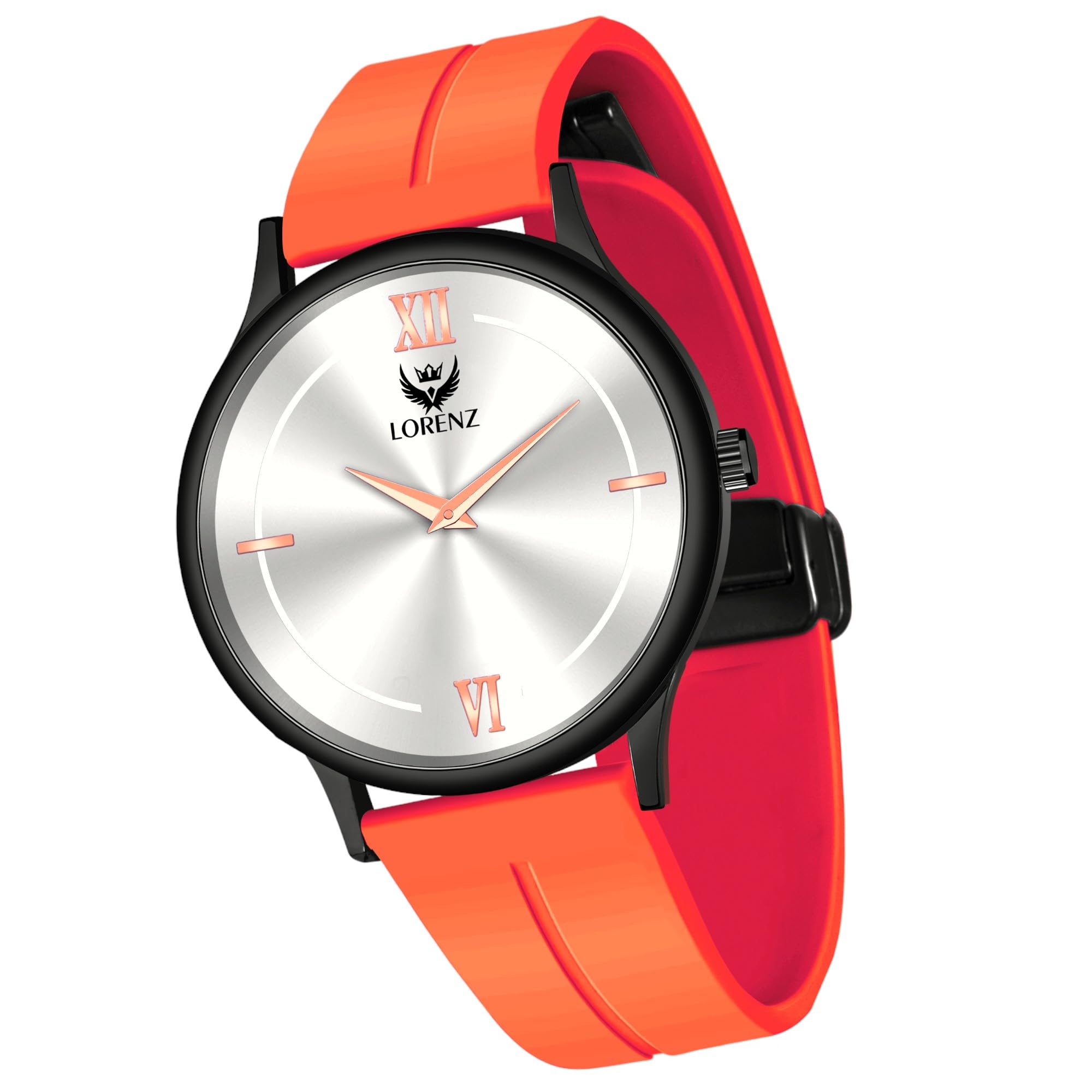 LORENZ Slim Case Analog Watch with Orange Silicone Magnetic Adjustable Strap | Watch for Men & Women (B0CT5B4RNJ) Amazon Price History, Amazon Price Tracker