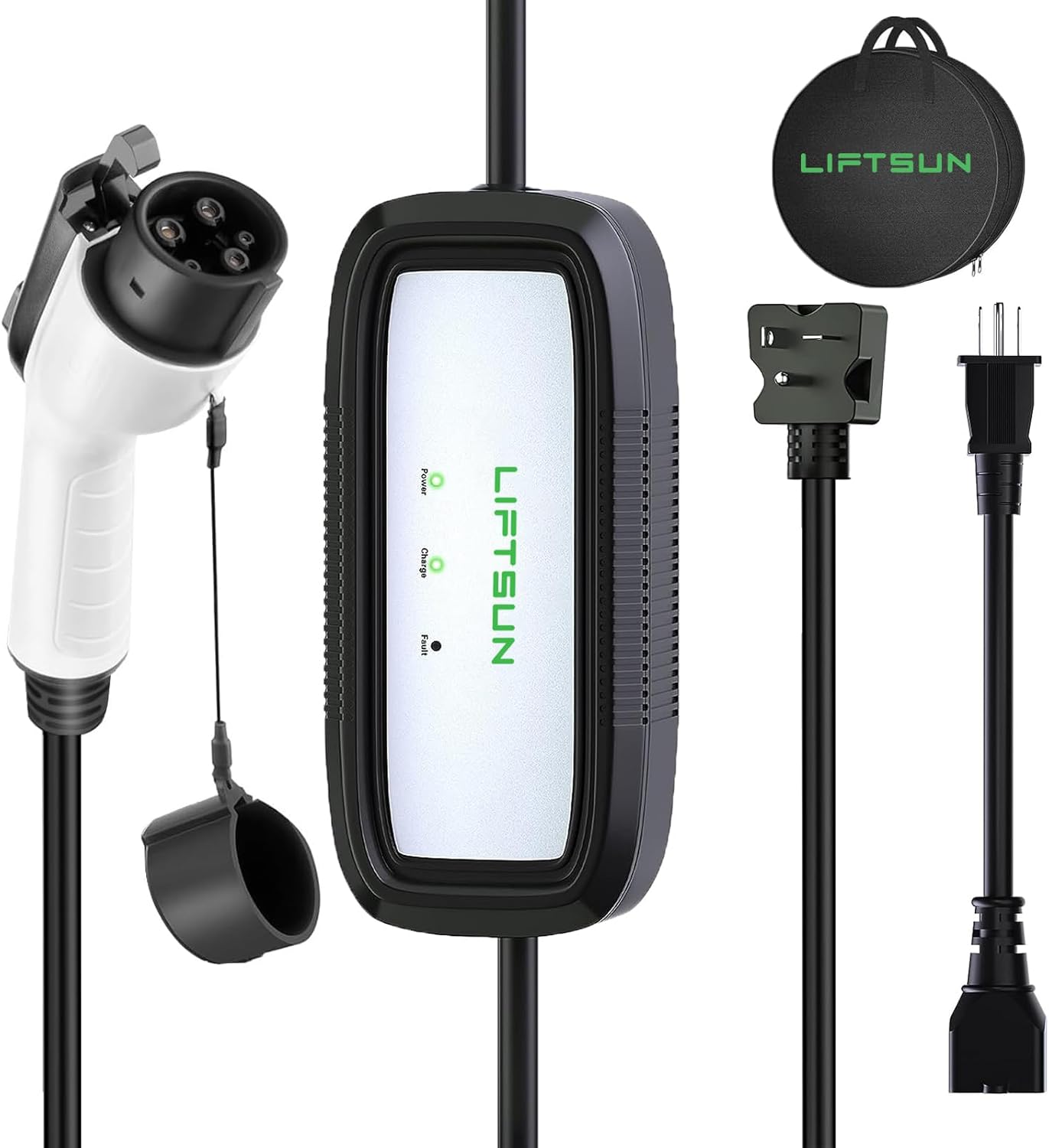 Cargador LiftSun Nivel 1+2 EV, 16 A, 120 V o 240 V, cargador portátil para vehículos eléctricos con cable de carga de 21 pies NEMA 6-20 enchufe NEMA 5-15P, estación de carga para vehículos