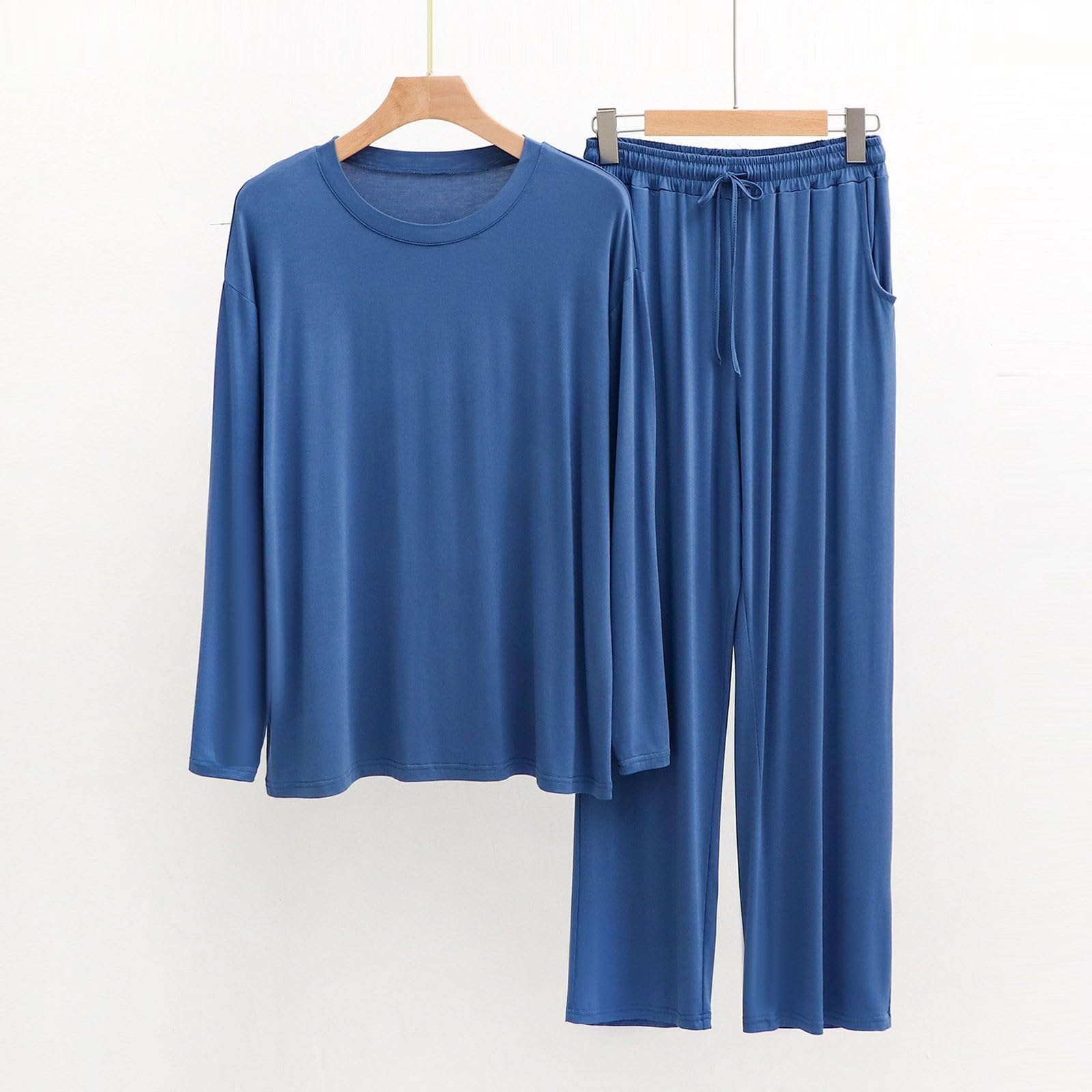 Pigiama da uomo lungo invernale a maniche lunghe + pantaloni da notte in due pezzi, set di pigiameria, pigiameria, pigiama con scollo rotondo, leggero