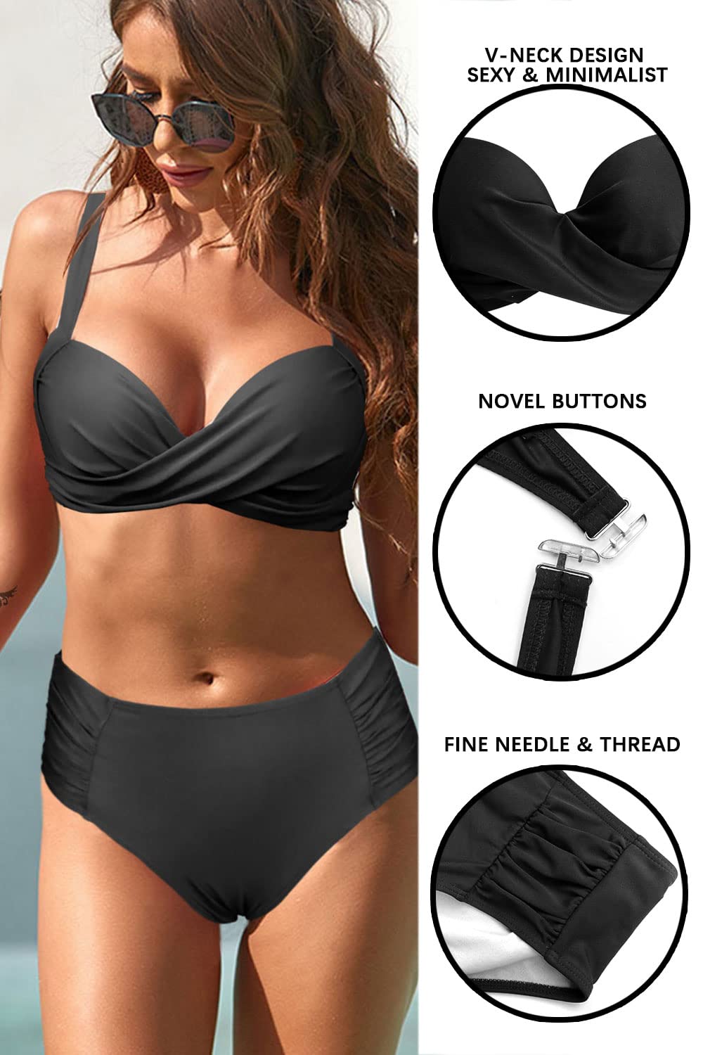 Rayson Donna Bikini a Vita Alta Due Pezzi Swimswear da Bagno Estate Spiaggia Costume Push Up Reggiseno Costumi Nuoto Morbida Stampato