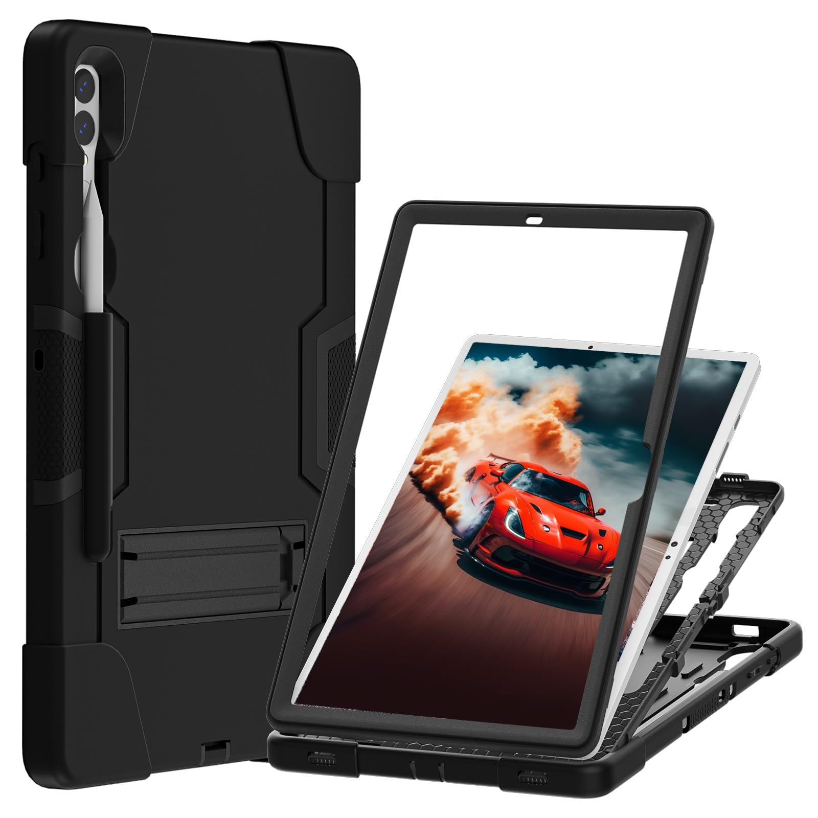 Do Samsung Galaxy Tab S9 Plus/Tab FE Plus SM-X810/X818U 31.5 cm (2023) etui silikonowe do tabletu z podpórką, wytrzymała, odporna na wstrząsy obudowa, wytrzymała osłona ochronna (czarna)