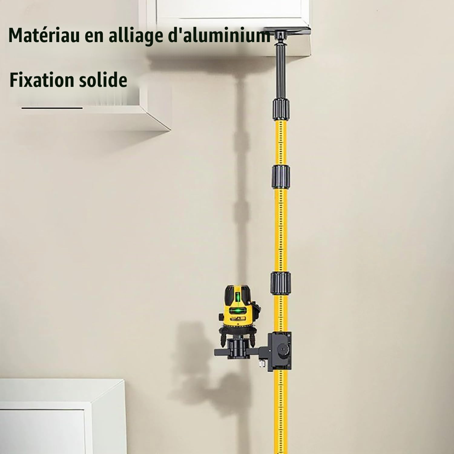 Tige Telescopique Niveau Laser, Support Laser, Mât Télescopique de Nivellement,115 à 280 cm de Hauteur, avec Table Élévatrice pour Lasers Rotatifs et à Lignes,Pour Laser à Lignes Croisées de 360°