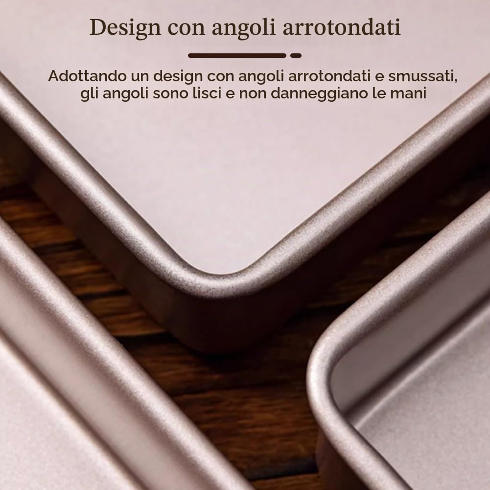 Teglia da forno rettangolare antiaderente per torte, 30,5 x 25,5 x 1,7 cm, in acciaio al carbonio oro rosa, per la casa, la cucina, il forno