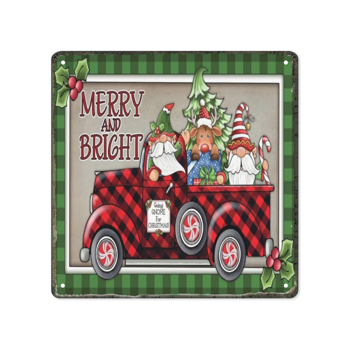 rayprint Christmas Red Truck Vintage Merry Christmas Metal Tin Sign Home Bar Cafe Garage Wall Decor 12 x 12 Inch