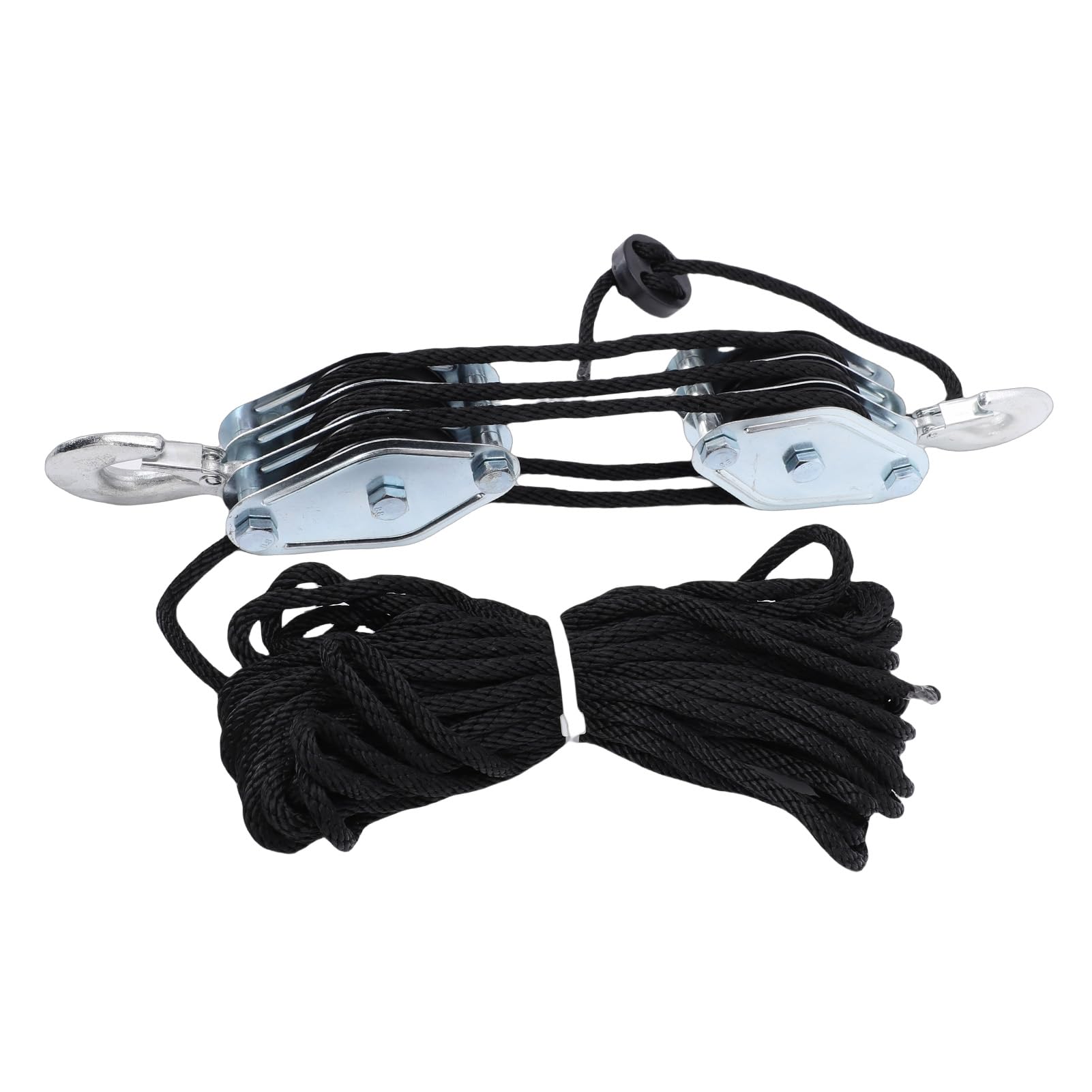 Fafeicy de Polea de Polipasto de Cuerda, 3 Ruedas, Cuerda de 15 M, Resistencia a la Rotura de 2200 Libras, Bloque Eléctrico de Elevación 6:1 y Aparejos para Elevación de Garaje,