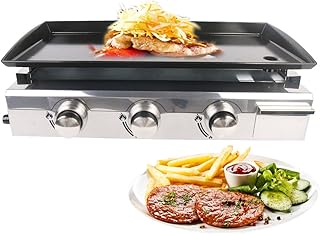 TRUSTME Garden Plancha Gaz au gaz 3 Feux , 3 Brûleurs en Acier, Puissance 7.5KW Barbecue Cuisine extérieure, Plancha à Poser, Large Plancha à Revêtement Anti-adhésif, Cuisson Teppanyaki