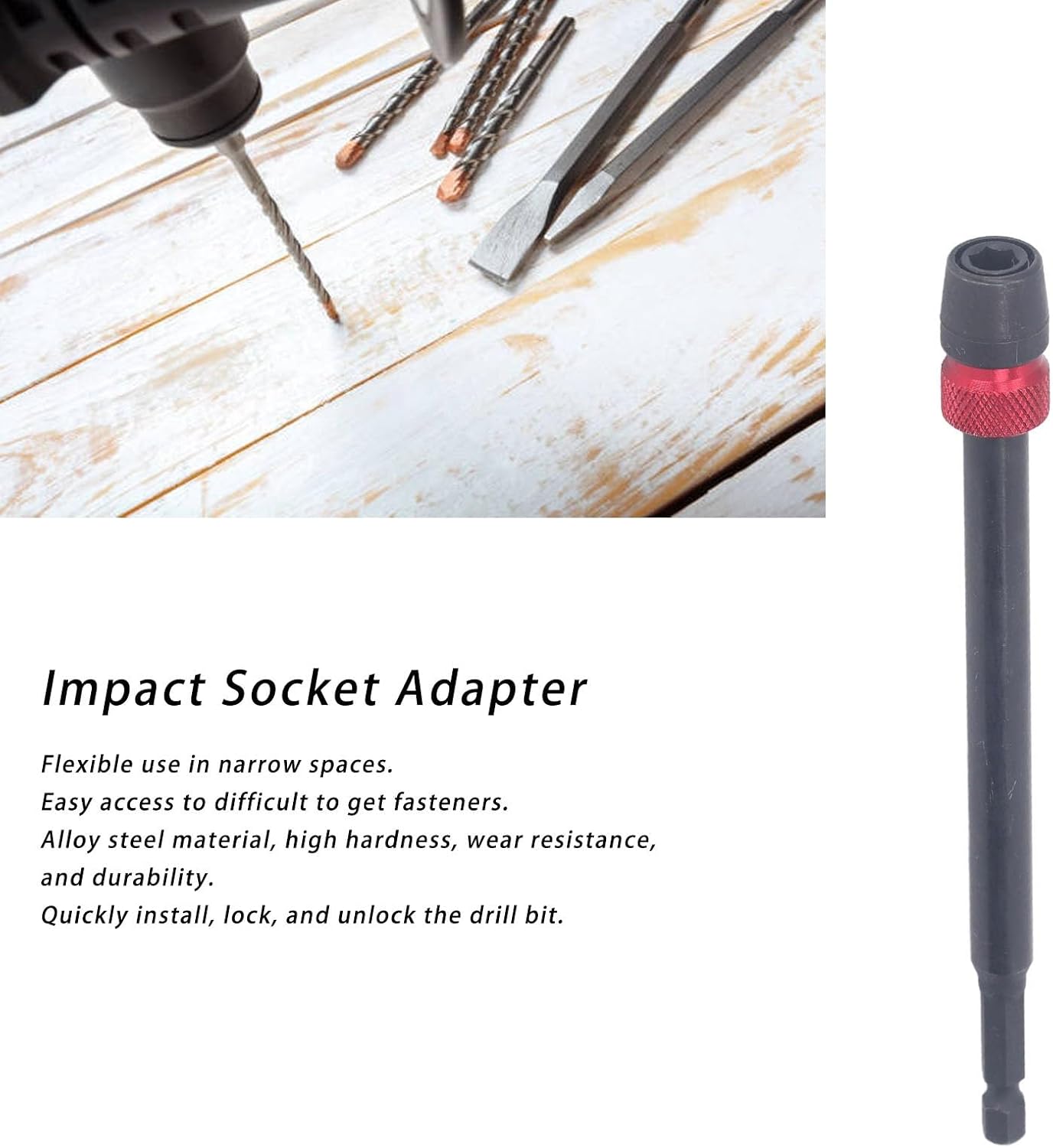 Impact Socket Adapter for Drill, 1/4in Hex Shank Alloy Steel for Drill Bit 15cm / 5.91in, Socket Adapter Extension Bit for Working (15cm)