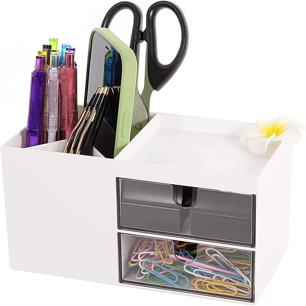Pen Holder, Office Desk Organizer, and Accessories, Multi-Functional Pencil Cup, Pencil Holder for Desk, Pen Organizer, Desktop Stationary Organizer, Office Organization and Storage (White)