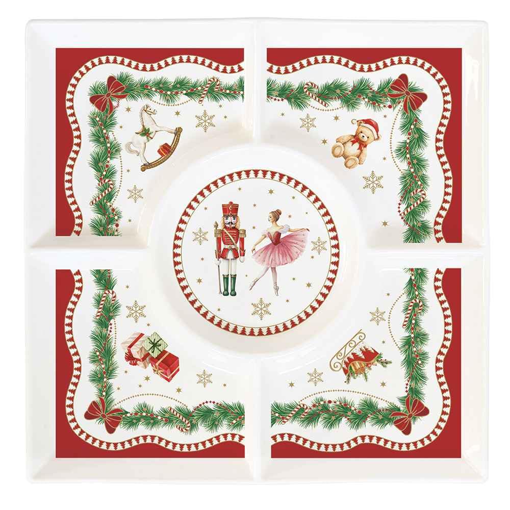 Plateau de Noël carré en porcelaine pour sublimer votre table de fête