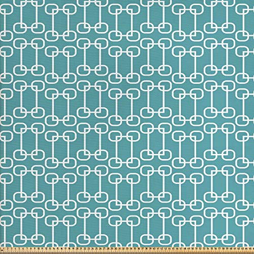 ABAKUHAUS Turquesa Tela por Metro, Retro Squared Rondas, Decorativa para Tapicería y Textiles del Hogar, 1M (148x100cm), Gasolina Azul Y Blanco