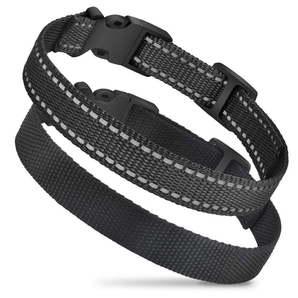 Dog Collar Strap, Bark Collar Belt for Most of theTraining Shock Collar Receivers Adjustable Durable Nylon Strap Replace for Barking Collar Fence-Pet Collar Strap 2 Pack (Black/Black)