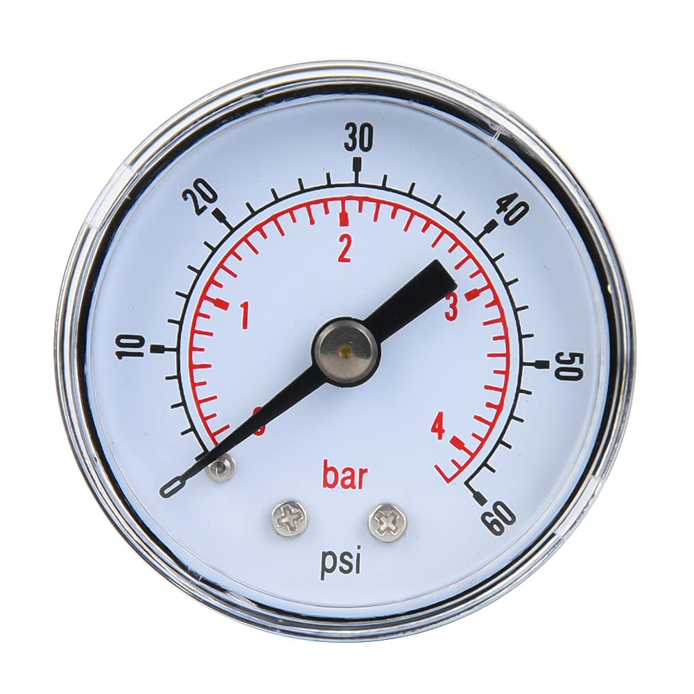 Manometro Meccanico per Aria Olio Acqua Connessione Posteriore 1/8 Pollice BSPT (0-200 Psi 0-14 bar) Elemento Pneumatico per Vuoto, Manometro Assiale Manometro 1/8 BSPT Manometri