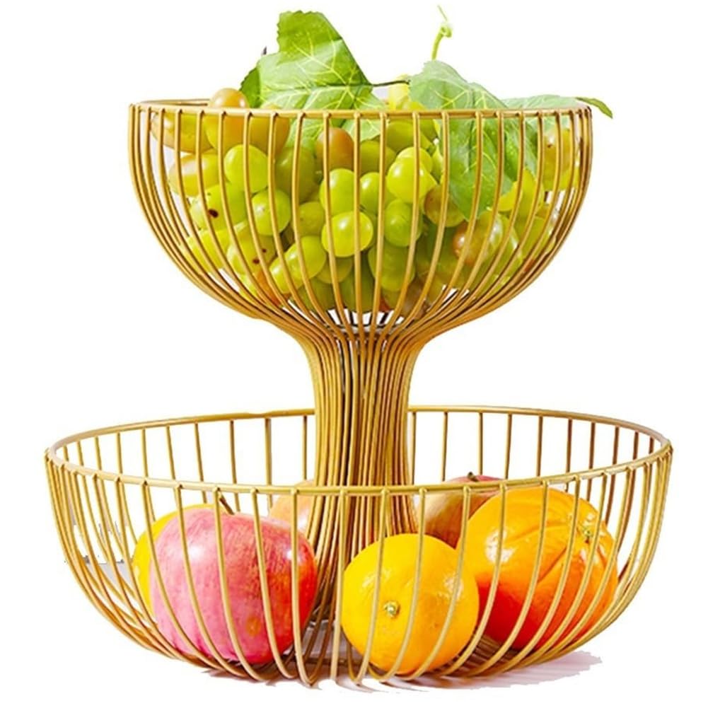Hndhbfgrt Kitchen Counter Top 2-Tier Fruit Basket- Large Capacity Countertop Storage for Fruits, for Vegetables, Snacks, and Bread