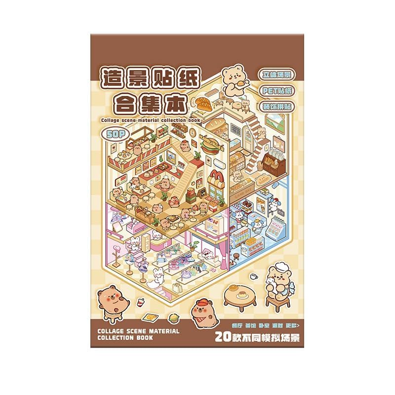 20 Sets DIY 3D Sticker Scene Collection Book for Kids & Adults | Make Your Own Shop, House, Park, Library, Castle & Hamburg Scenes | Stress Relief, Creative Activity & Gift Set-picture-38
