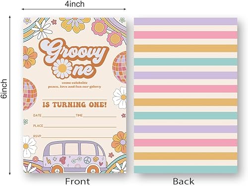 Miniatura 2 de LoaHak Tarjeta de invitaciones para fiesta de cumpleaños Groovy One, Groovy One Party, Groovy One Birthday Invitation (090)