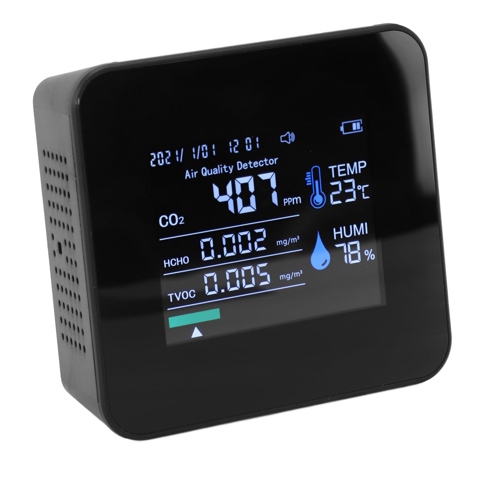 9 in 1 Indoor Air Quality Monitor,PM2.5 PM10 PM1.0 CO2 HCHO TVOC Temperature Humidity Time Display Air Quality Tester,for Home, Office, School & Hotel