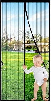 Black Magnetic Screen Door Fit Door Size 39 x 83 inch,Screen Size 41x85inch, Self Sealing, Heavy Duty, Hands Free Mesh Screen Door with Magnets Screens Door Curtain with Magic Storage Belt