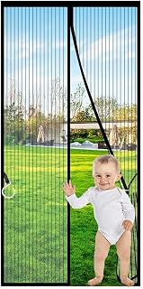 Magnetic Screen Door for Sliding Door Size 34 x 82 inch,Screen Size 36x84inch Self Sealing, Heavy Duty, Hands Free Mesh Screen Door with Magnets Screens Door Curtain Black