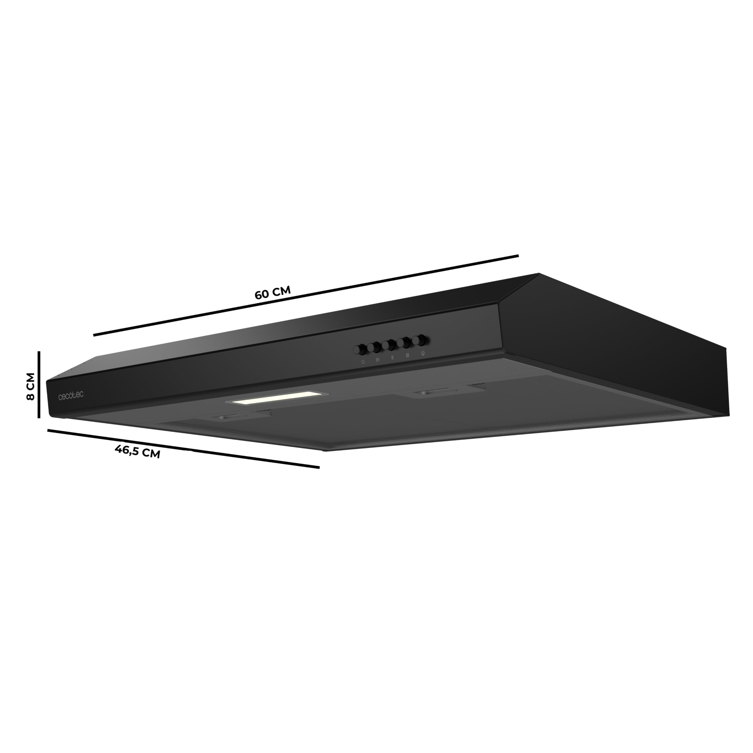 Cecotec Hotte Aspirante Conventionnelle 60 cm Bolero Flux CM 602100 Black A. Finition Peinte Noire, Aspiration 228 m³/h, 3 Vitesses, Filtre en Aluminium, Classe A, Moteur BLDC et Lumière LED